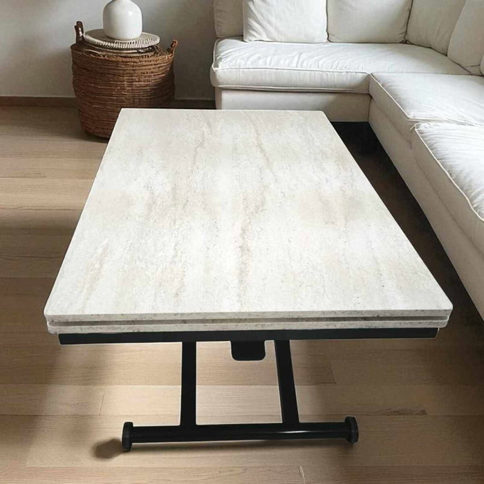 Hanah Home Mesa de Comedor Extensible Yan - Travertino, Negro